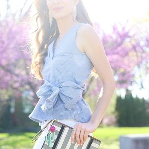 Gingham Print Wrap Top